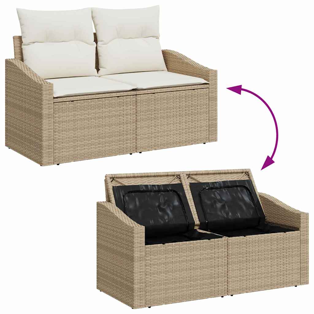 Garten-Sofa-Set mit Speicher 8 pcs Beige Poly Rattan